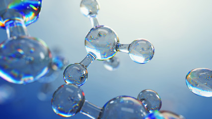3d illustration of glass molecules. Atoms connection concept. Abstract science background.