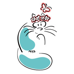 Cat with wreath of flowers