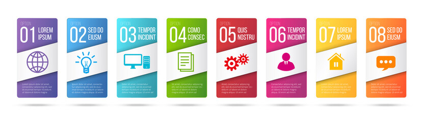 Business infographics cards or labels icons set