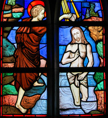 Obraz premium Stained Glass - Baptism of Jesus by Saint John the Baptist