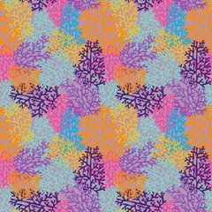 Fototapeta na wymiar Corals on a pink background. Colorful vector seamless pattern