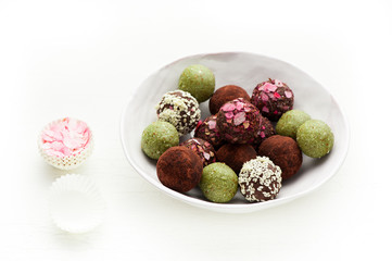 Raw homemade candy truffles. Organic Healthy Product.