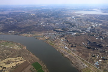 茨城県の牛久沼から小貝川と利根川の合流点を空撮