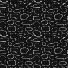 Hand drawn seamless pattern of speech bubbles on black background