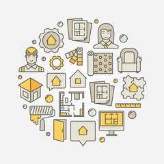 Round home interior design illustration