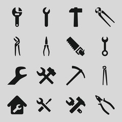Set of 16 wrench filled icons