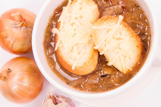 Onion soup on a white background 