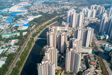 Top view of cityscape in Hong Kong city