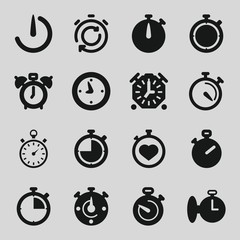 Set of 16 stopwatch filled icons