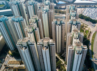 Fototapeta na wymiar Top view of skyscraper in Hong Kong city