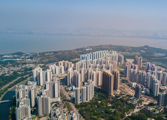 Aerial view of Hong Kong cityscape