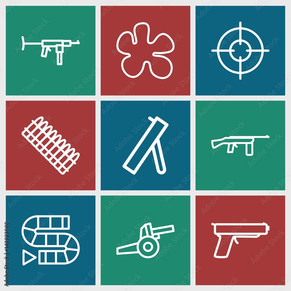 Wall mural set of 9 gun outline icons