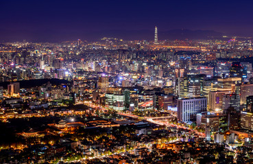Korea,Seoul city skyline at night.
