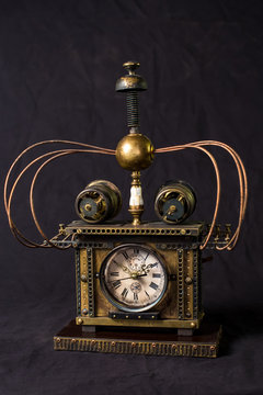 Steampunk Steel Clock On Pedestal