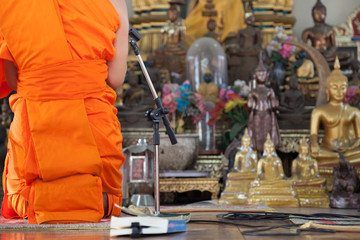 Monk Evening Chant in Prayer room
