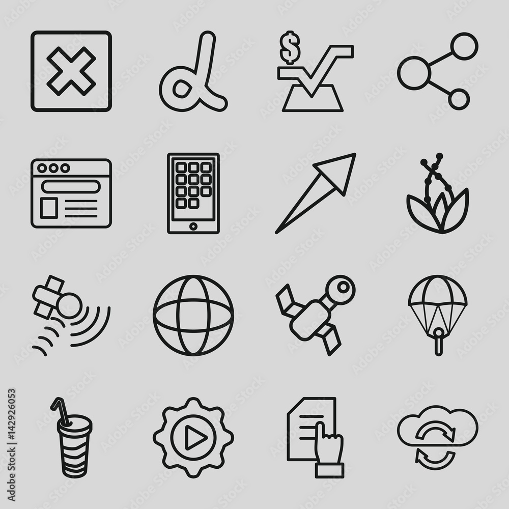 Poster set of 16 application outline icons