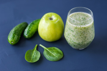 Healthy food. Smoothies of apples spinach cucumber