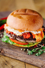 Big fresh and tasty homemade hamburger