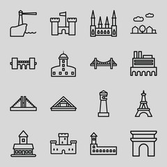 Set of 16 landmark outline icons