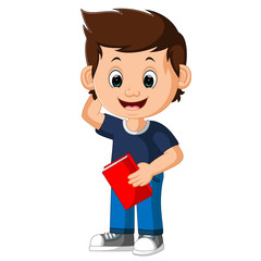 cute boy carrying book cartoon