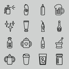 Set of 16 bottle outline icons