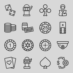 Set of 16 casino outline icons