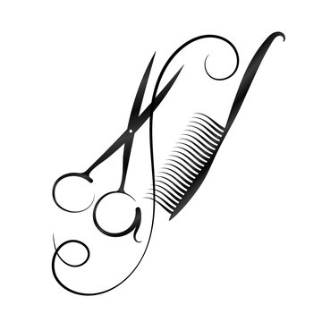 recommend clip art: A symbol for a hairdresser and beauty salon. Scissors and comb silhouette.