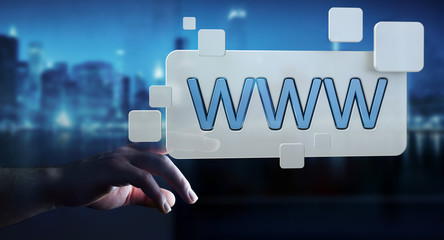 Businessman surfing on internet using tactile web address bar 3D rendering