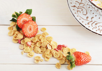 background with corn flakes and strawberries