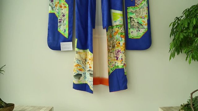 Blue Japanese kimono with traditional pattern 
