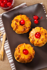 Pineapple Upside Down Mini Cakes. Selective focus.