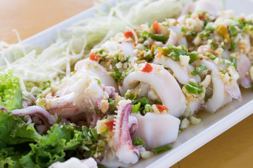 spicy Squid steamed with lime,Thai food