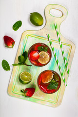 Strawberry Lime Lemonade Summer Drink. Selective focus.
