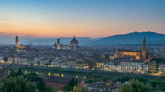 Florence city skyline day to night timelapse, Florence, Italy, 4K Time lapse