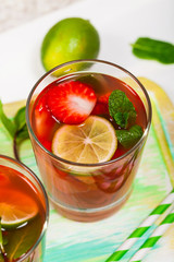 Strawberry Lime Lemonade Summer Drink. Selective focus.