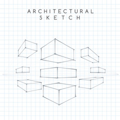 Hand drawn set : Architectural Sketch : Vector Illustration