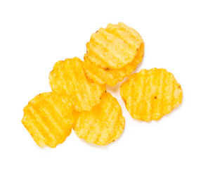 yellow potato chips isolated on white