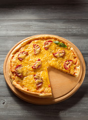 pepperoni pizza at wood