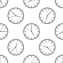 Clock icon seamless pattern on white background. Vector Illustration