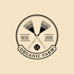 Vector retro farm fresh logotype. Organic quality products logo. Eco food sign. Vintage hand sketched pitchforks icon.