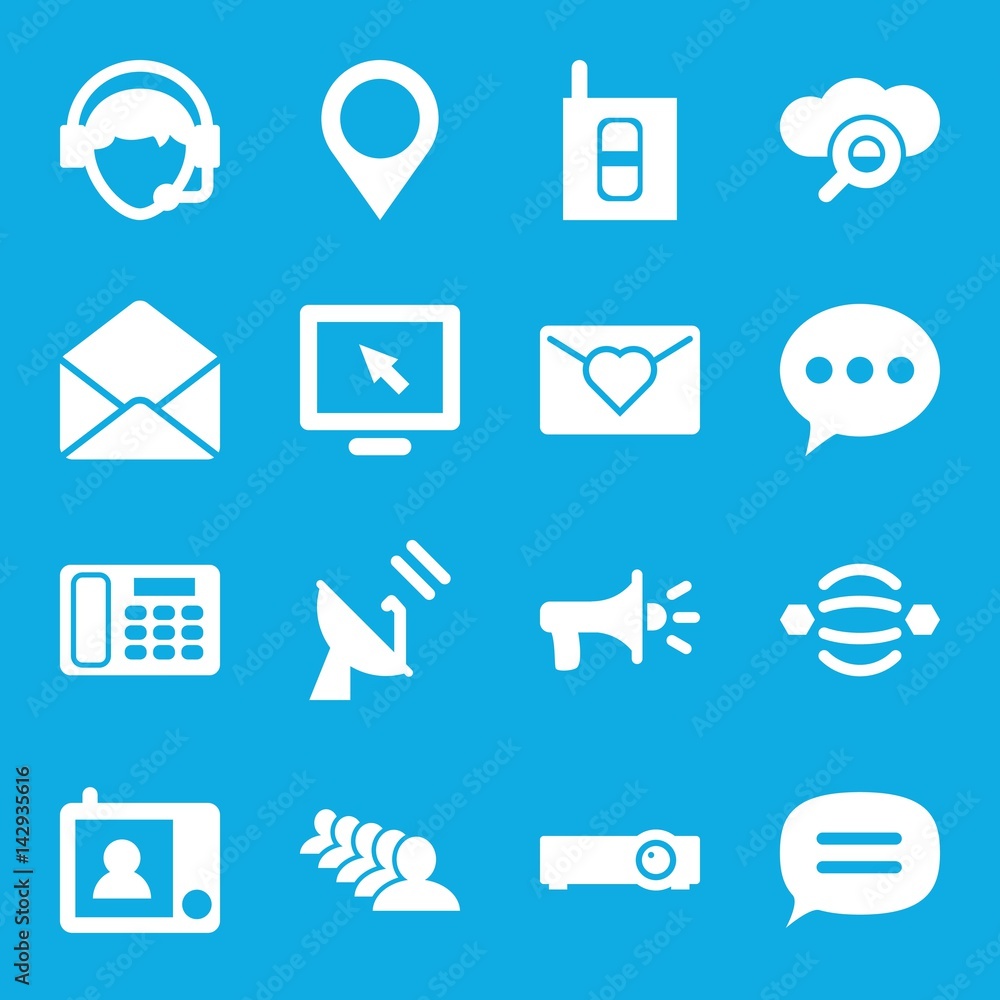 Poster set of 16 communication filled icons