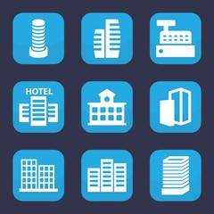 Set of 9 filled skyscraper icons