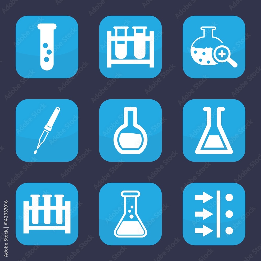 Poster set of 9 filled experiment icons