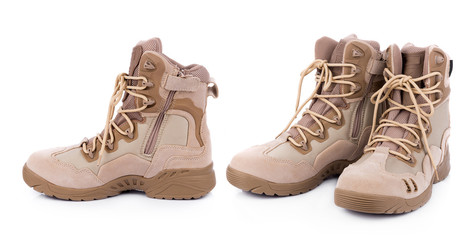brown combat boots isolated on white background