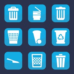 Set of 9 filled trash icons