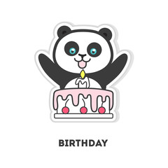 Happy birthday panda sticker on white background