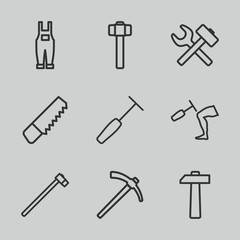 Set of 9 hammer outline icons