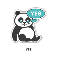 Panda says yes. Isolated cute sticker on white background.