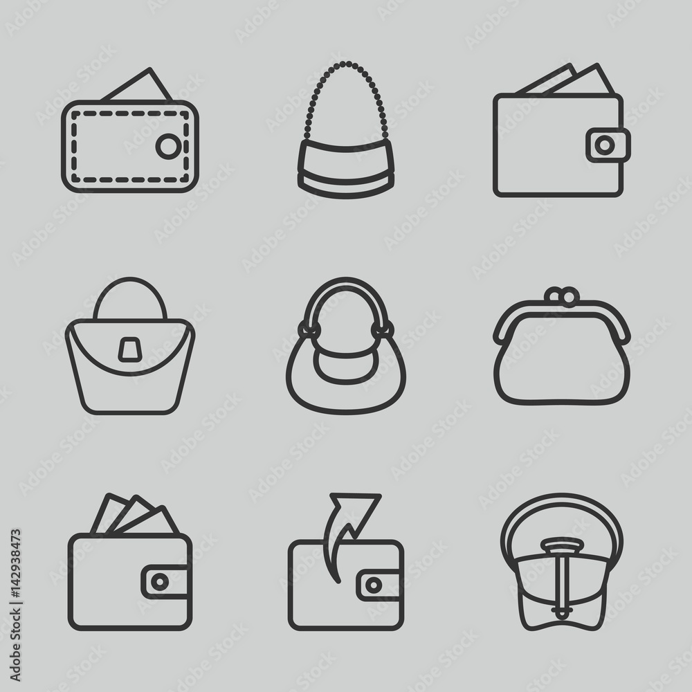 Poster Set of 9 purse outline icons