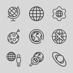 Set of 9 planet outline icons
